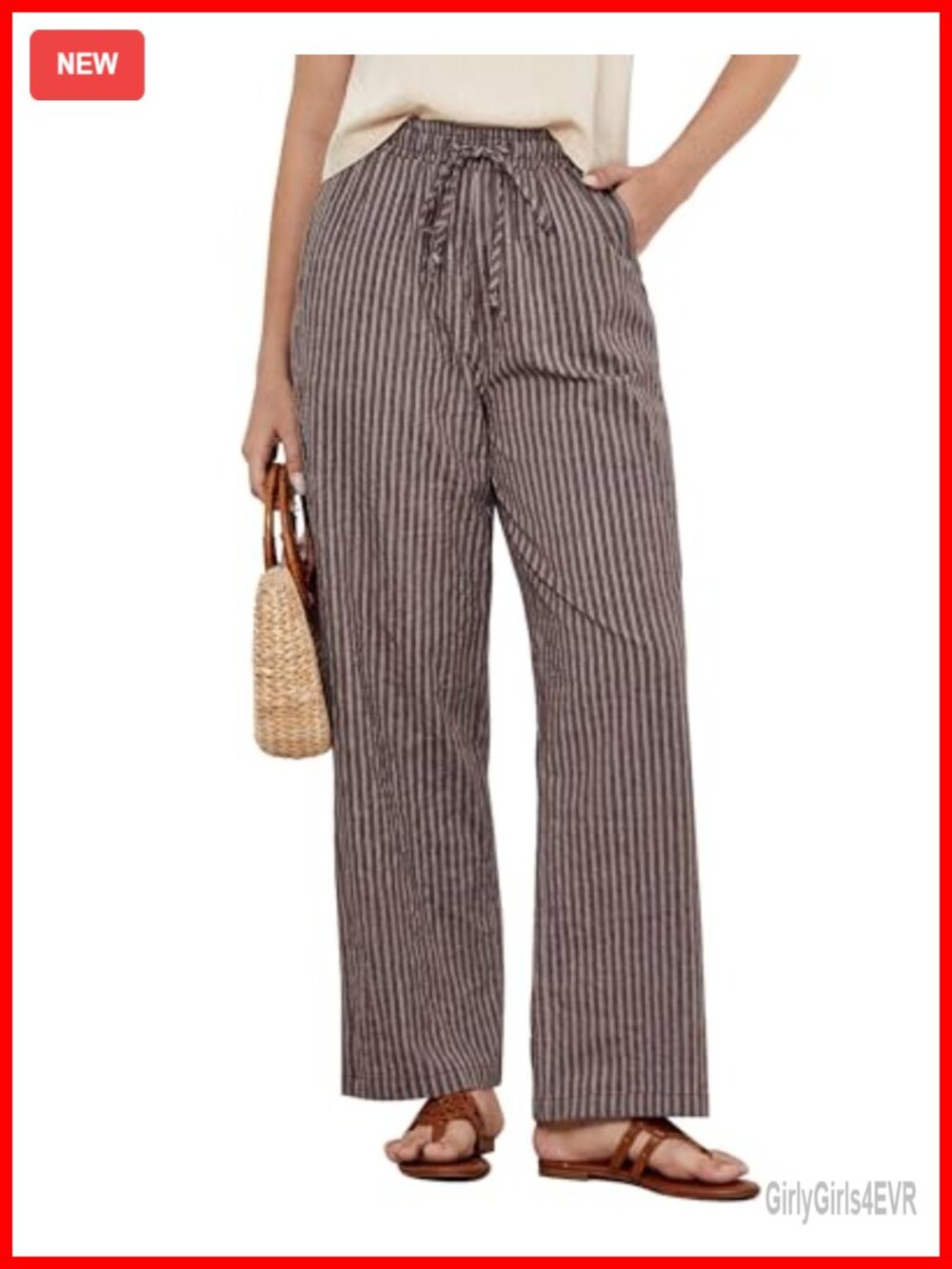 Striped High Waisted Wide Leg Cotton Linen Pants